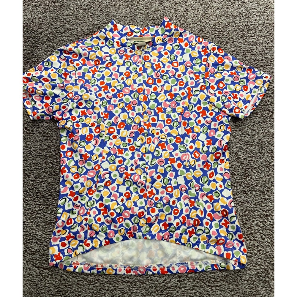 Vintage Nashbar Cycling Jersey Womens L CoolMax Floral Made USA 90s Bike